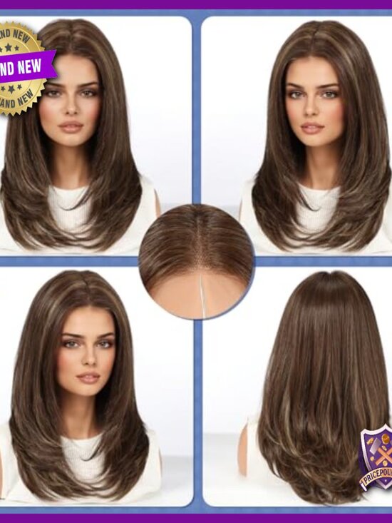 Human Hair Blend Lace Front Wig 18 Inch Layered Shoulder Length Daily Wear